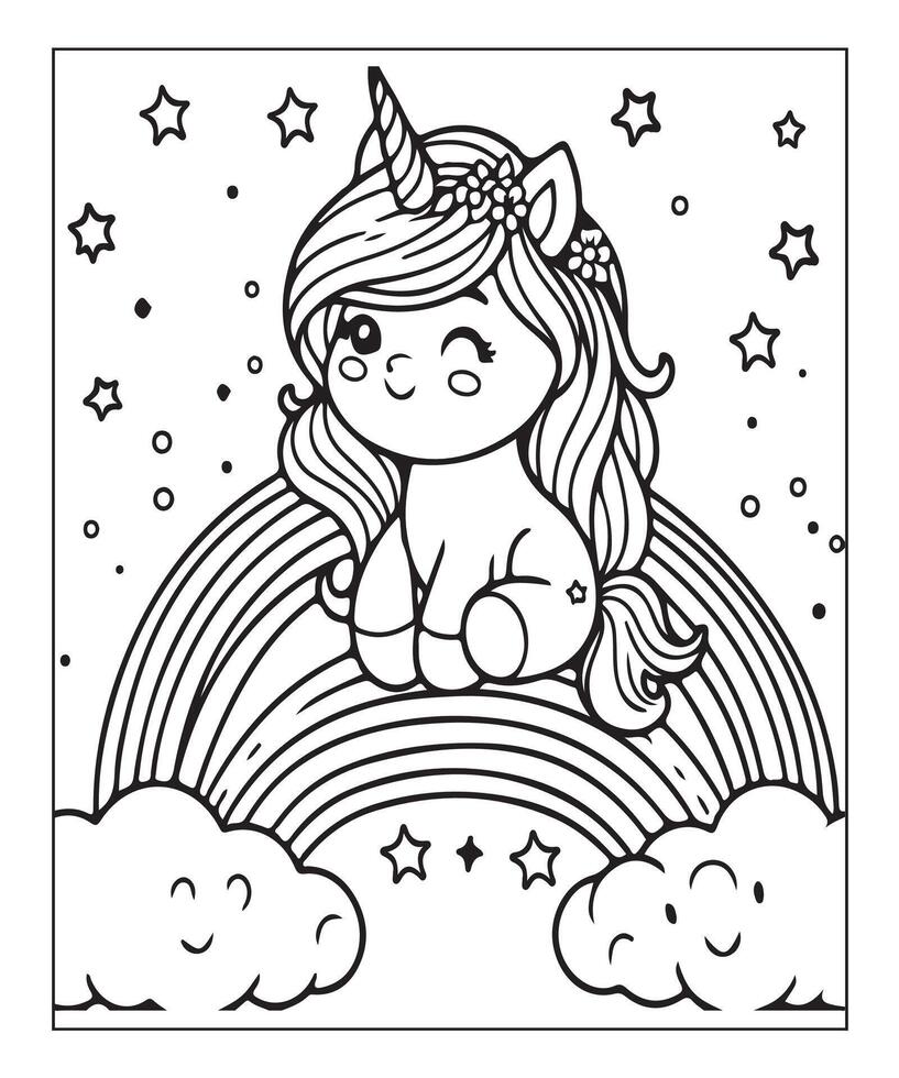 unicorn coloring page for kids vector