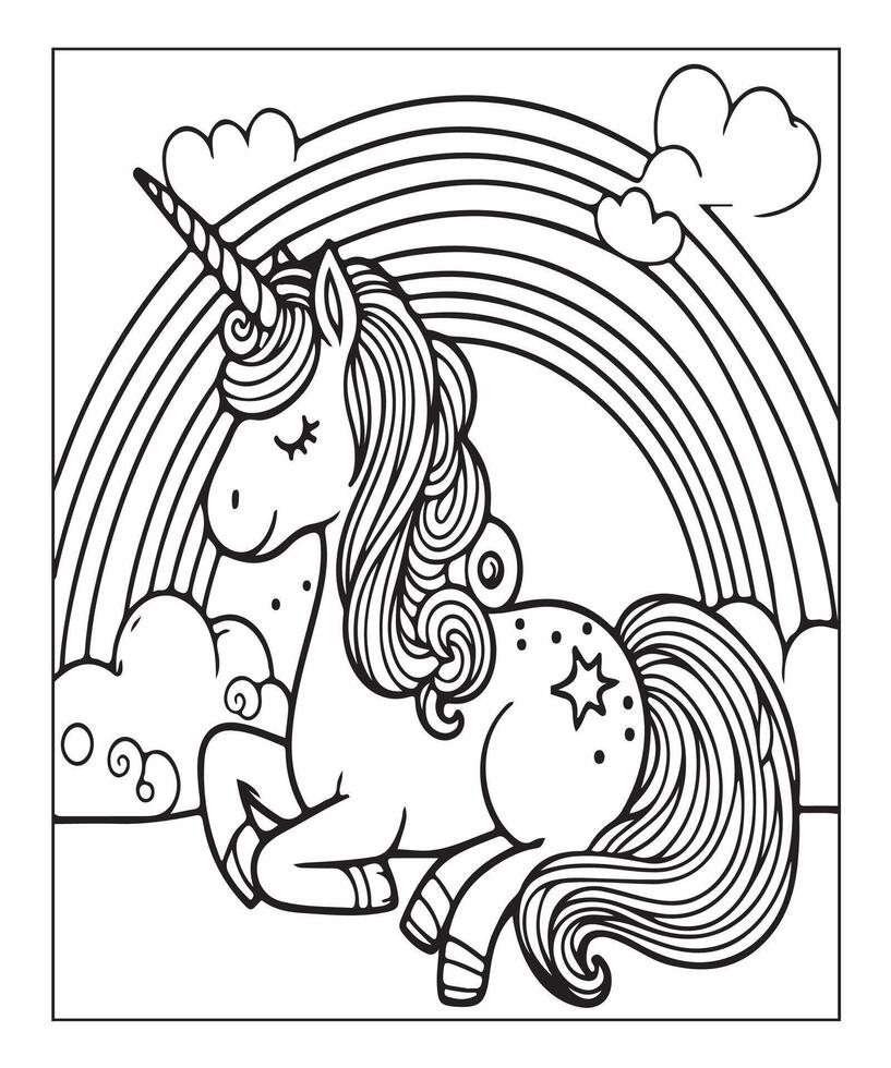 página para colorear de unicornio para niños vector