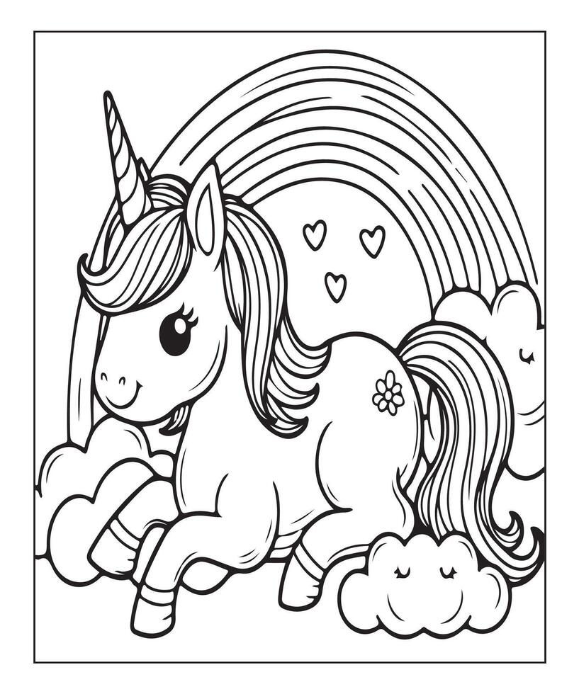 unicorn coloring page for kids vector