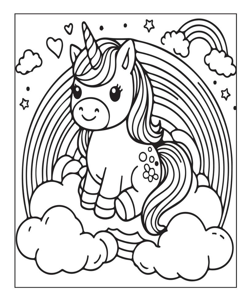 unicorn coloring page vector