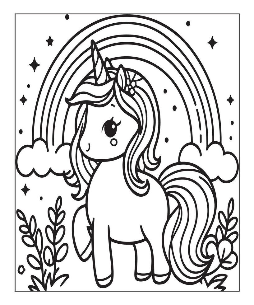 cute unicorn coloring page for kids vector