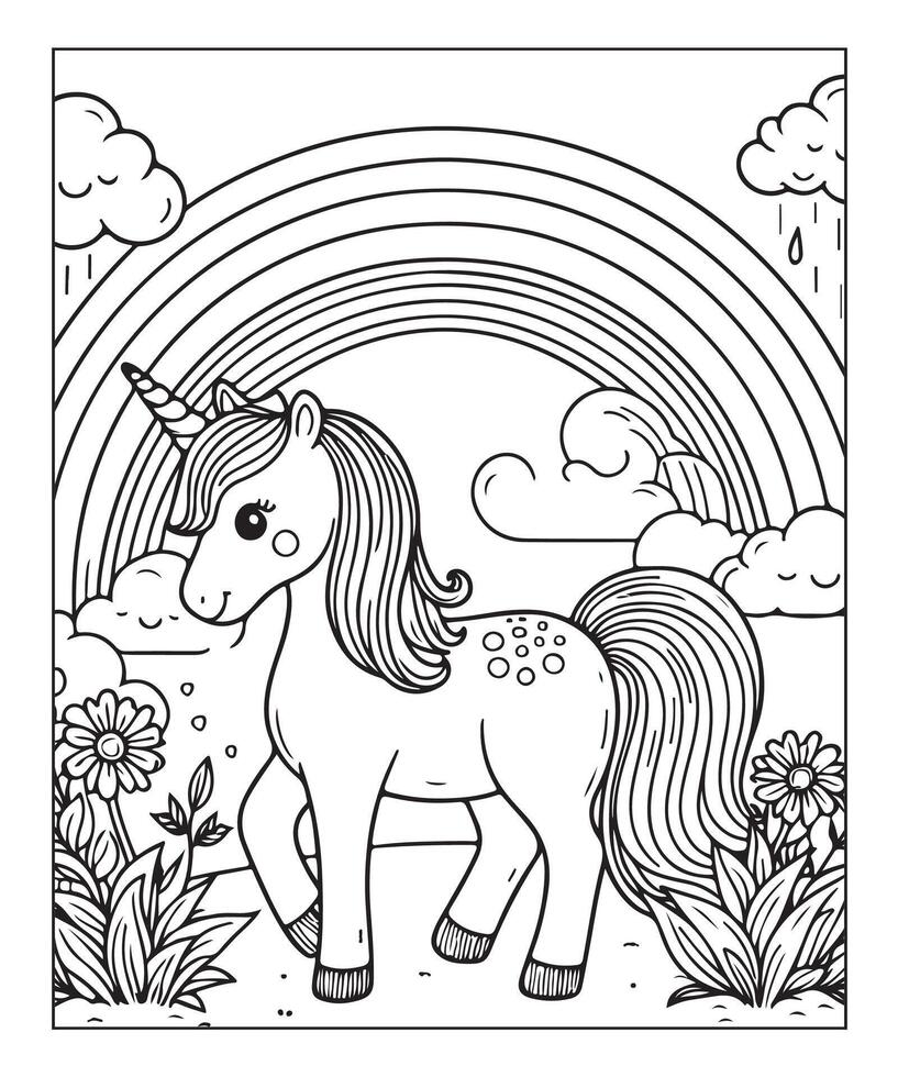 unicorn coloring page for kids vector