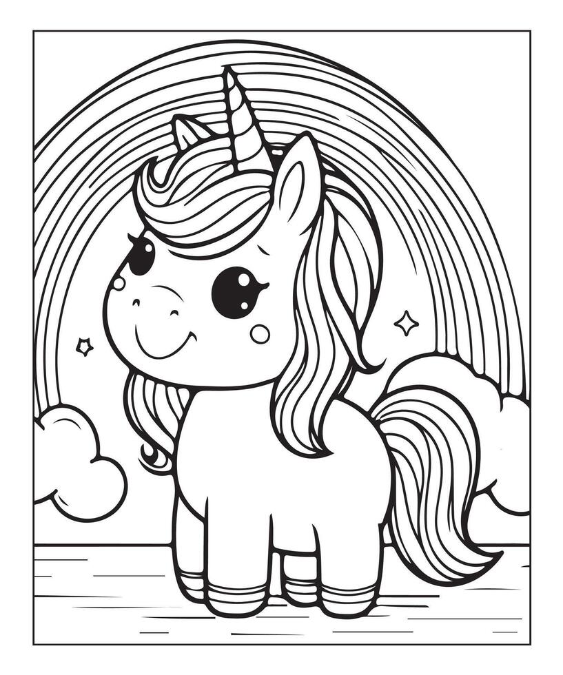 linda página para colorear de unicornio para niños vector