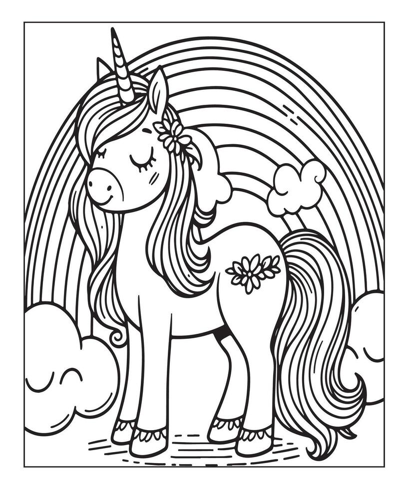 linda unicornio colorante página, kdp interiores vector