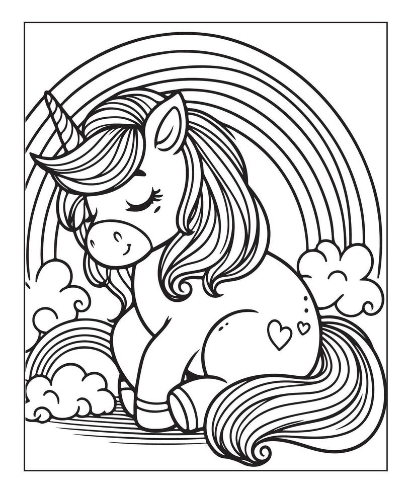 linda página para colorear de unicornio para niños vector