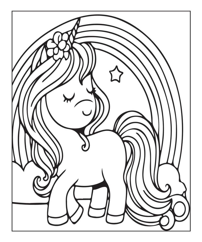 página para colorear de unicornio para niños vector