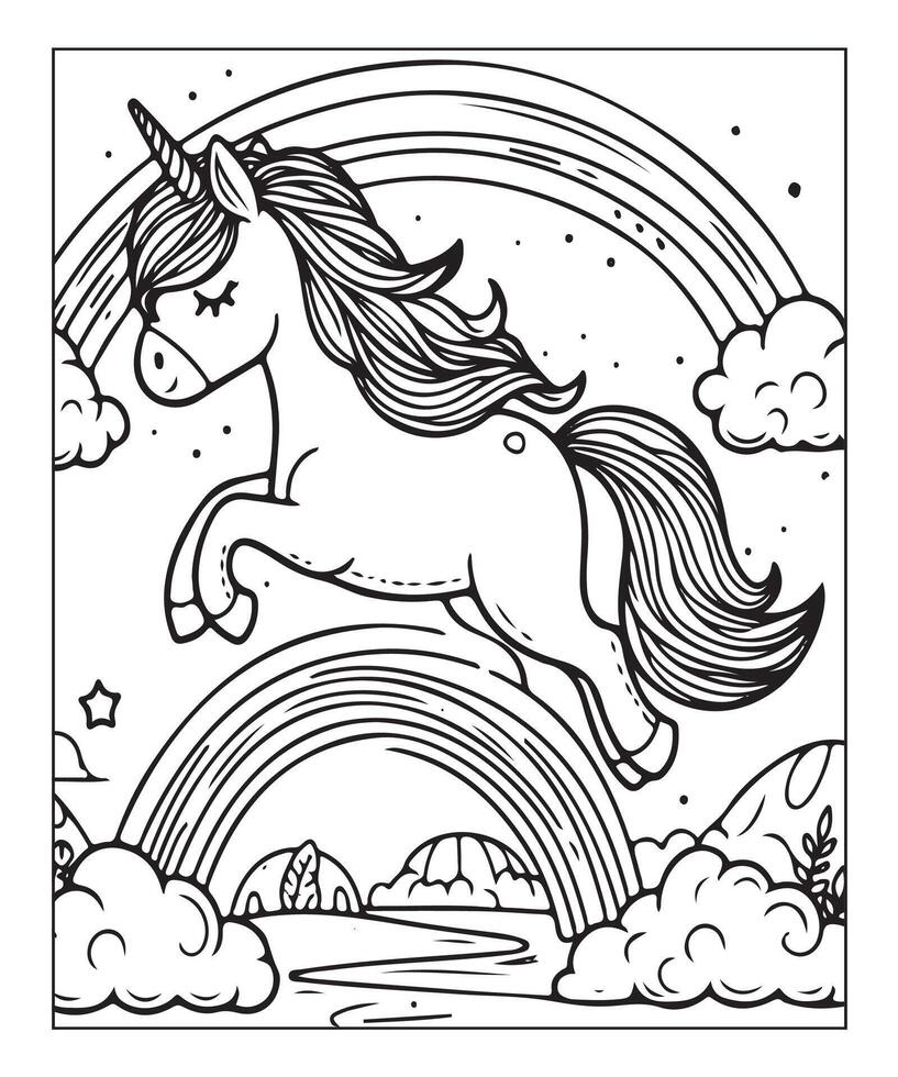 página para colorear de unicornio para niños vector