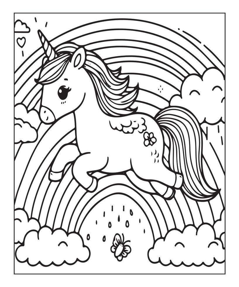 página para colorear de unicornio para niños vector