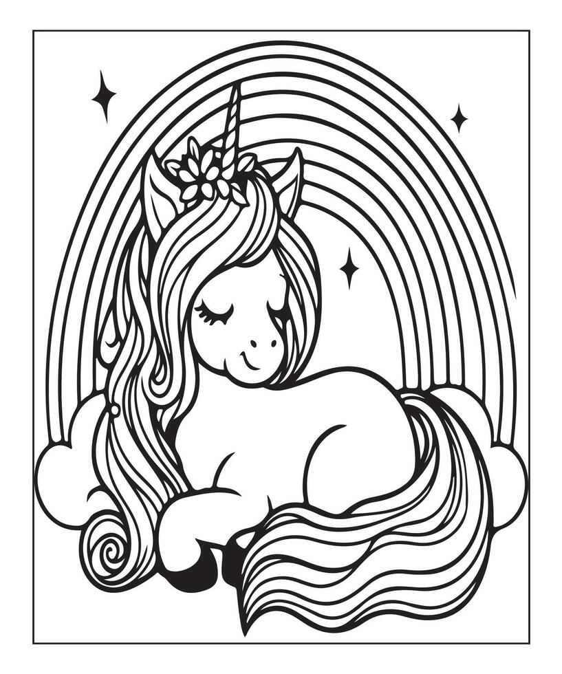 unicorn coloring page for kids vector
