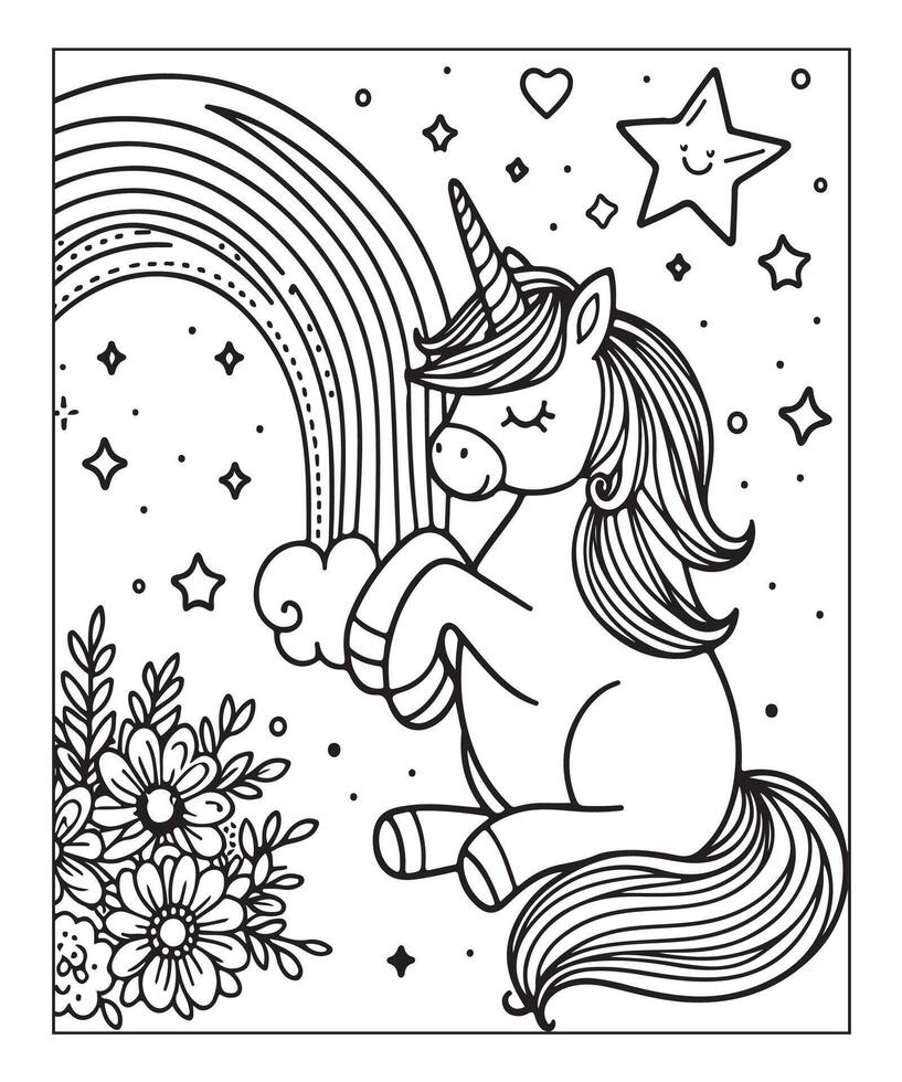 unicorn coloring page for kids vector