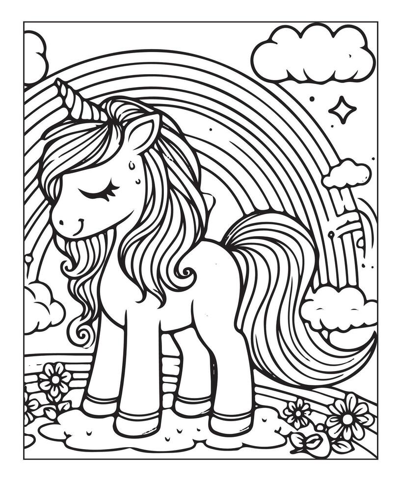 página para colorear de unicornio para niños vector