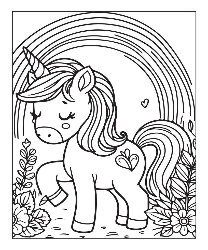 página para colorear de unicornio para niños vector