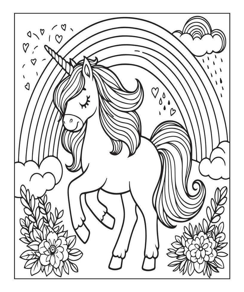 unicorn coloring page for kids vector