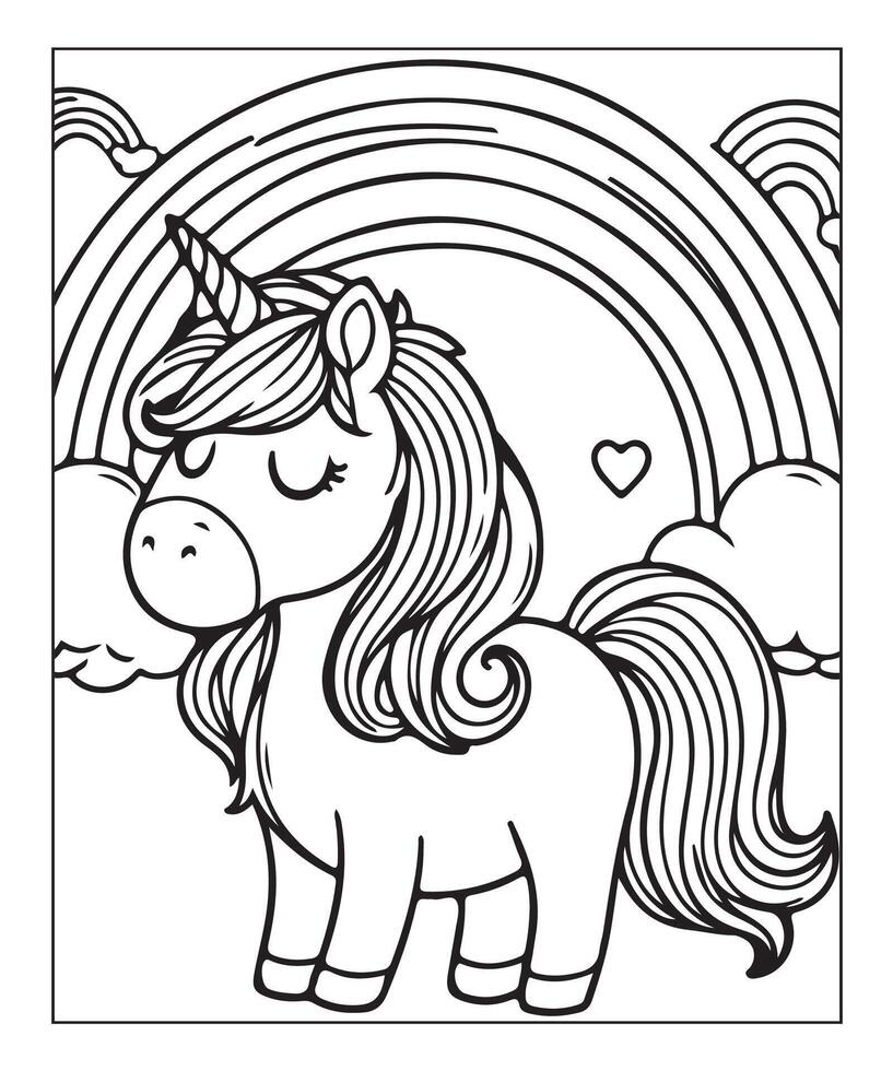 linda página para colorear de unicornio para niños vector