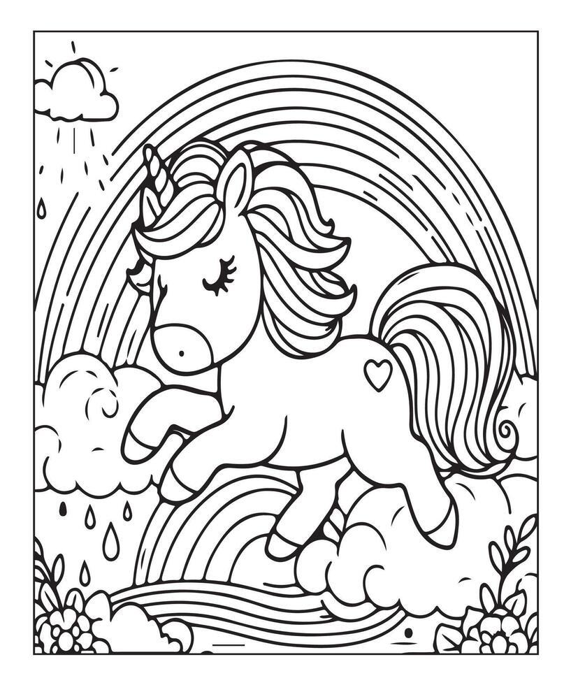 unicorn coloring page vector