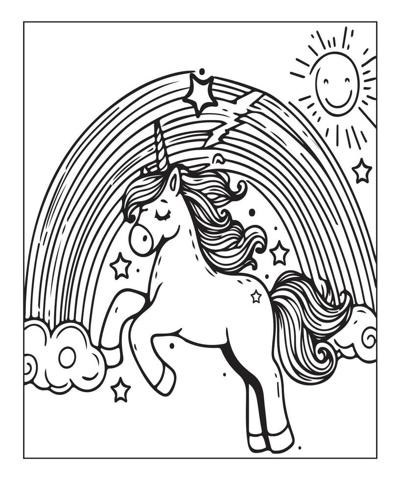 unicorn coloring page for kids vector