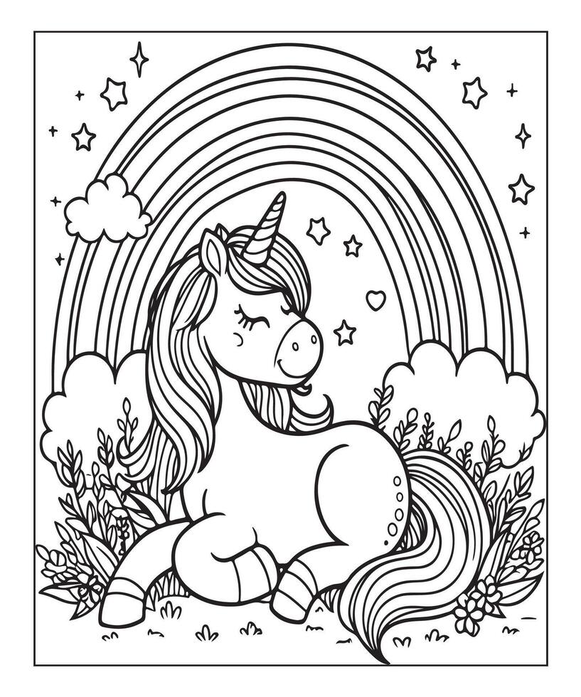 unicorn coloring page for kids vector