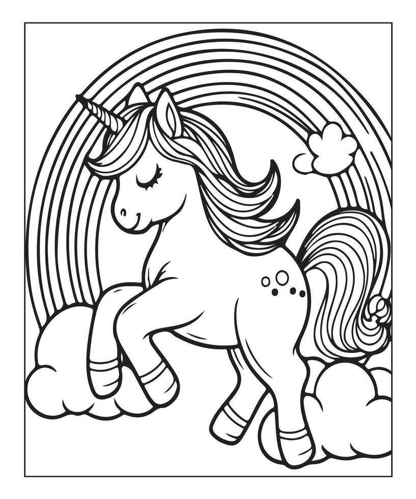 cute unicorn illustration coloring page for kids vector