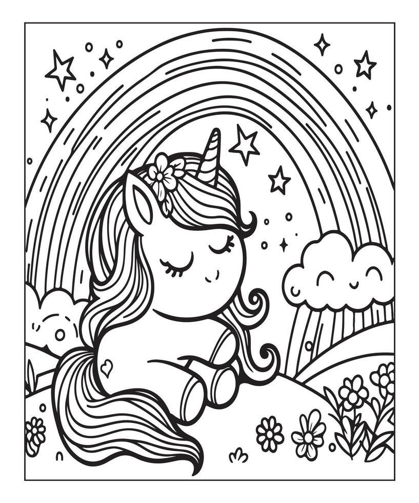 unicorn coloring page for kids vector