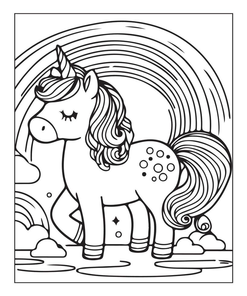 unicorn coloring page vector