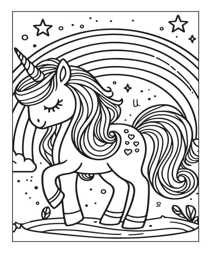 cute unicorn coloring page for kids vector