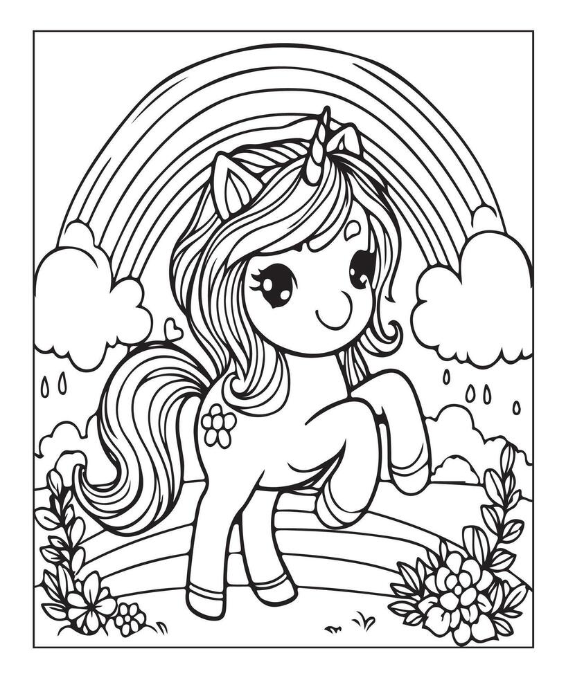 unicorn coloring page vector