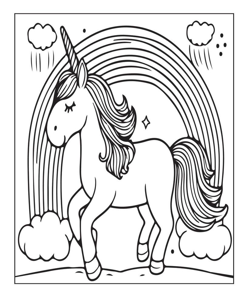 unicorn coloring page vector