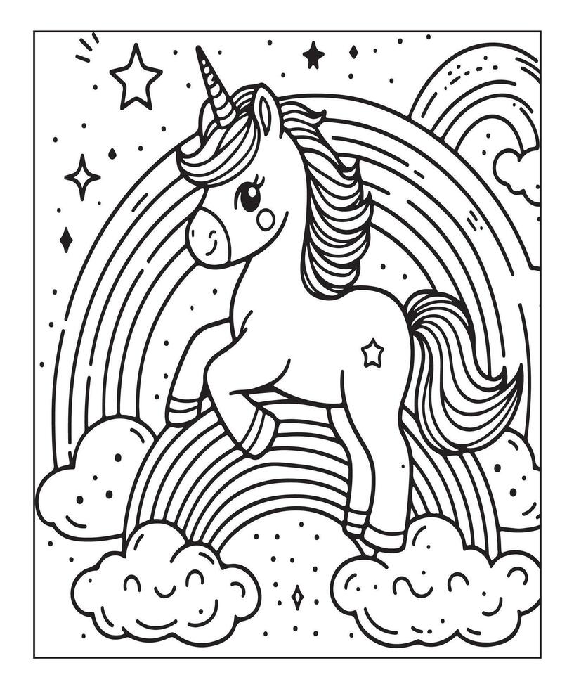 unicorn coloring page for kids vector