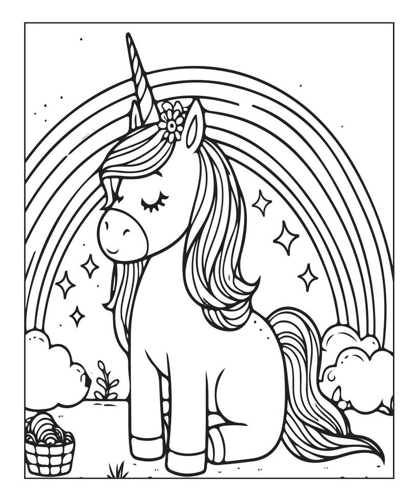 unicorn coloring page for kids vector