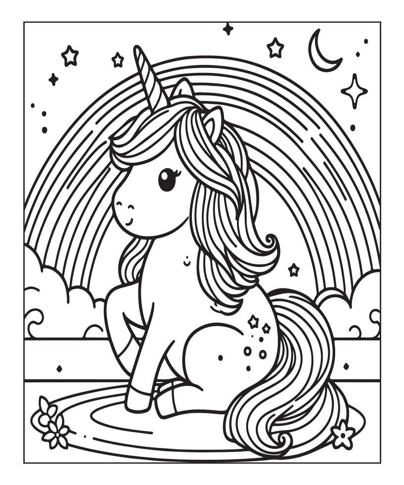 unicorn coloring page for kids vector