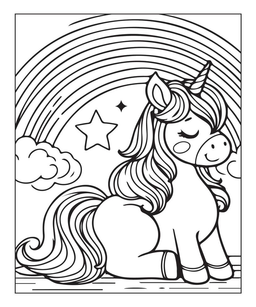 linda página para colorear de unicornio para niños vector