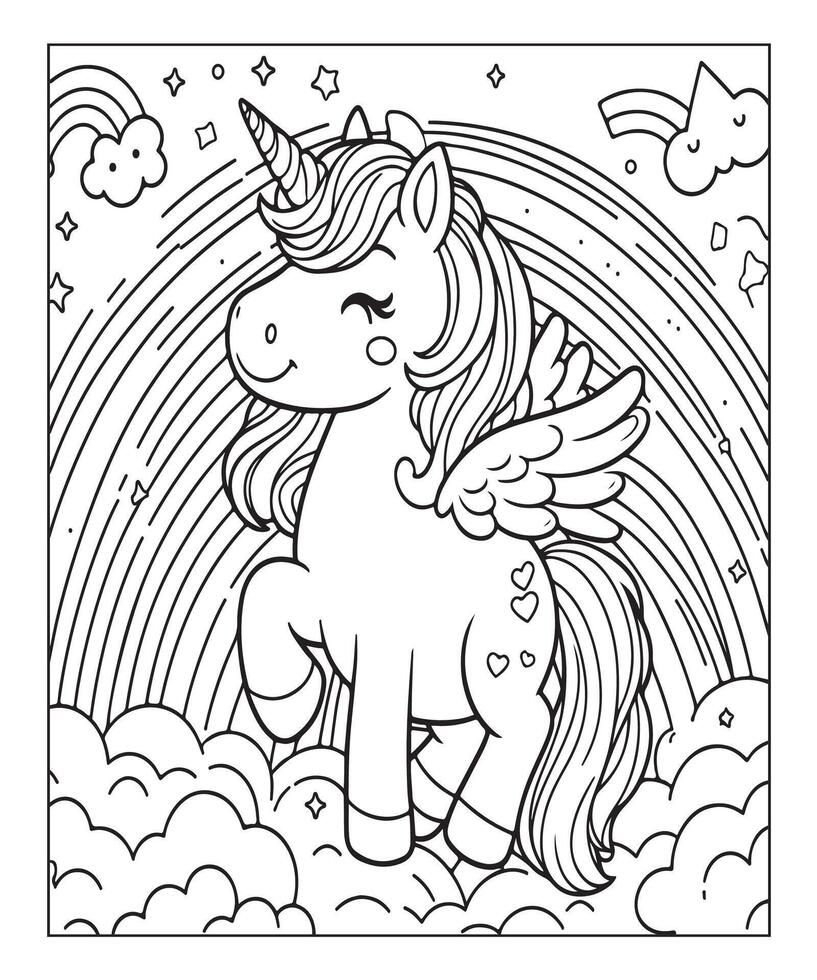 unicorn coloring page for kids vector