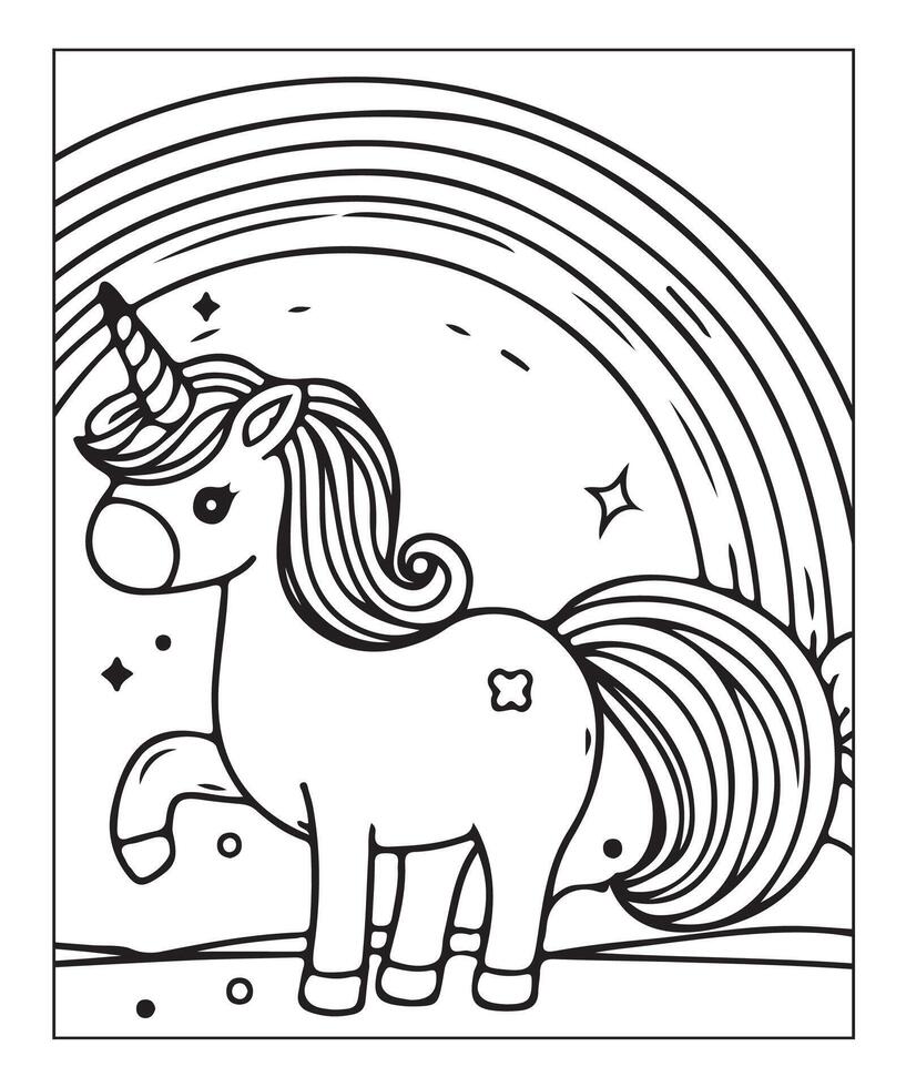 unicorn coloring page for kids vector