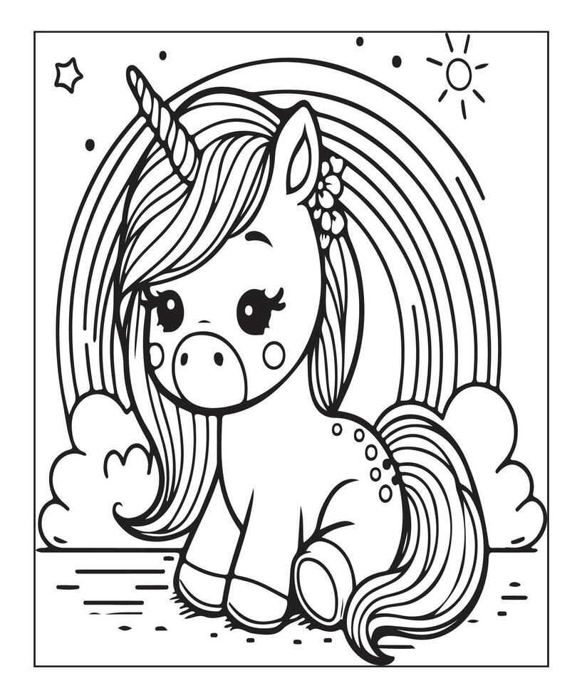 página para colorear de unicornio para niños vector