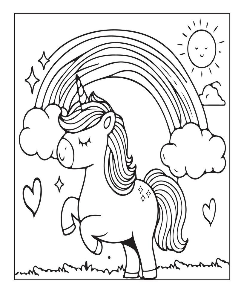 unicorn coloring page for kids vector