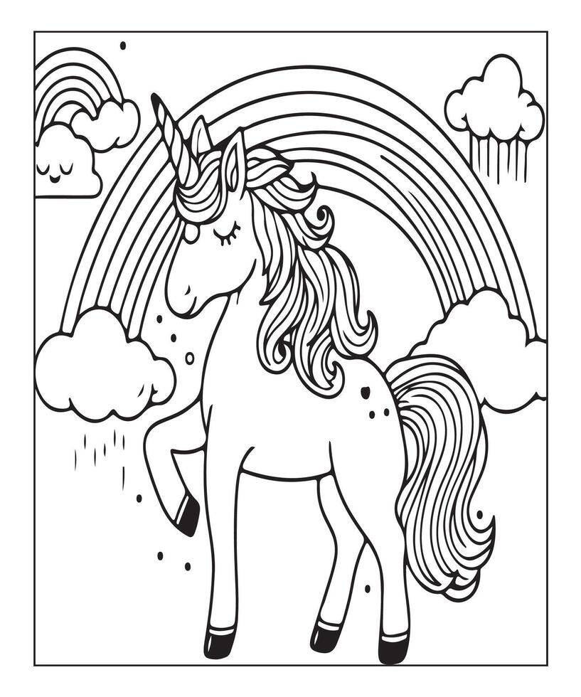 página para colorear de unicornio para niños vector