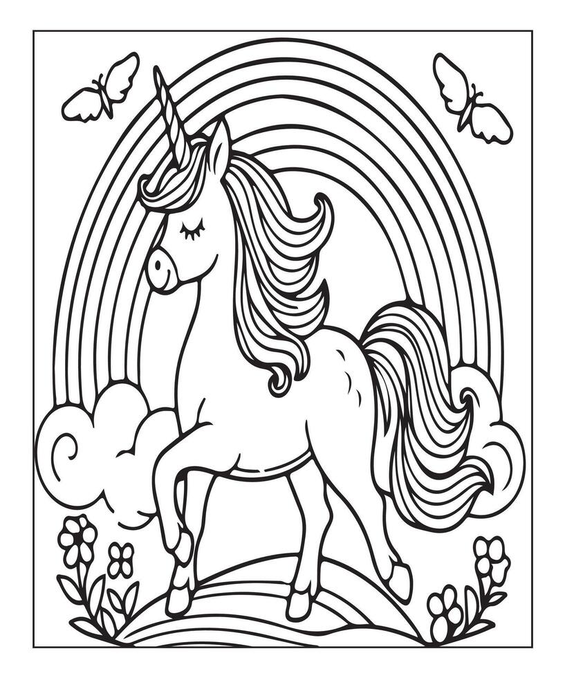 unicorn coloring page for kids vector