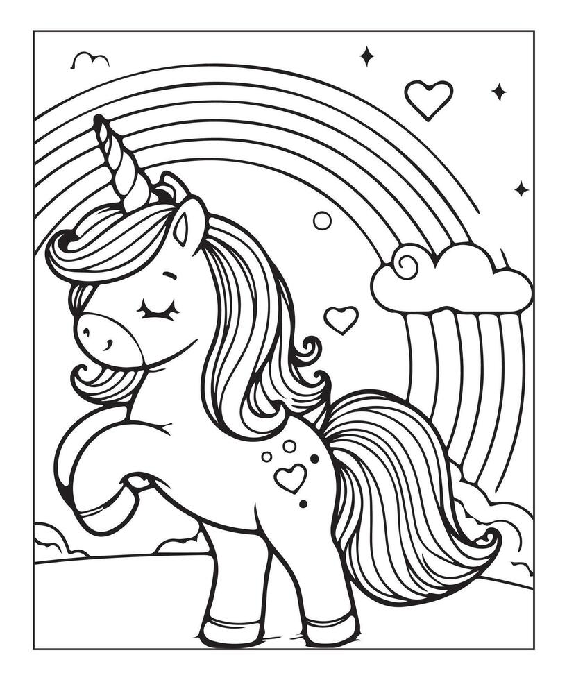 unicorn coloring page for kids vector