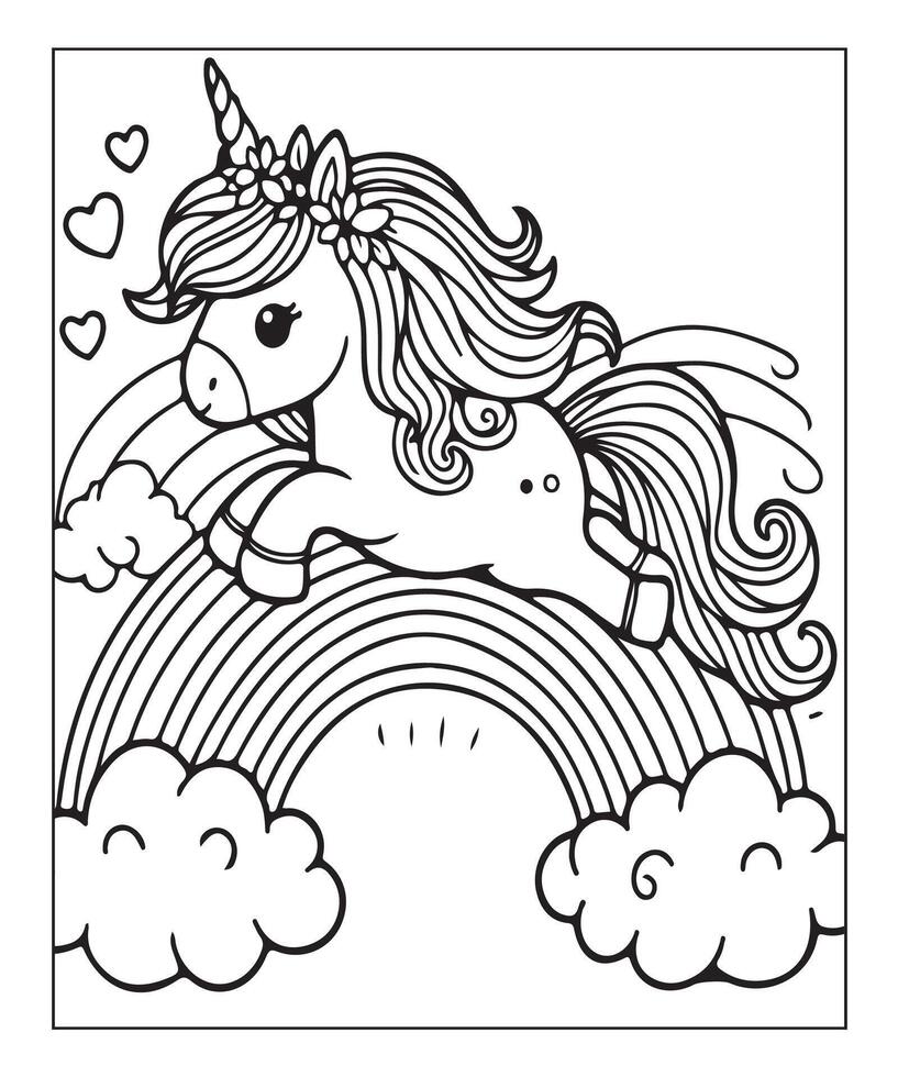 unicorn coloring page for kids vector