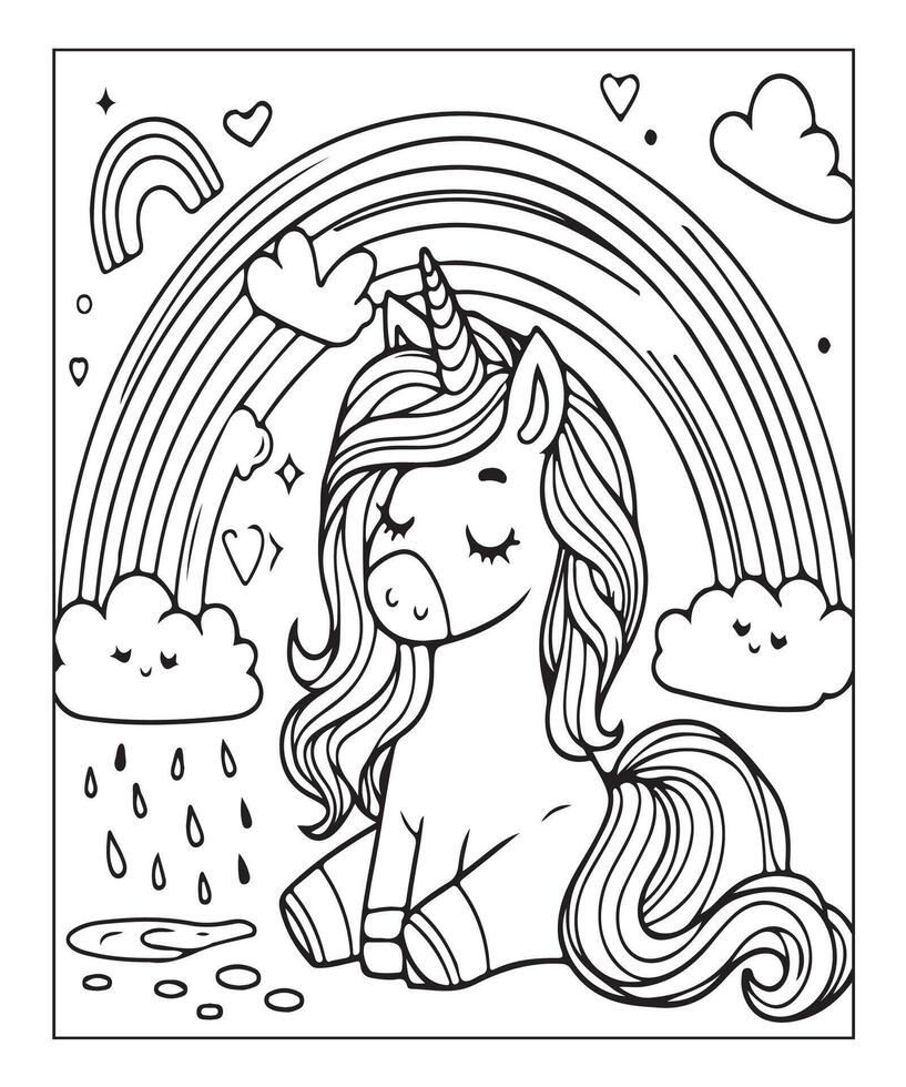 unicorn coloring page vector