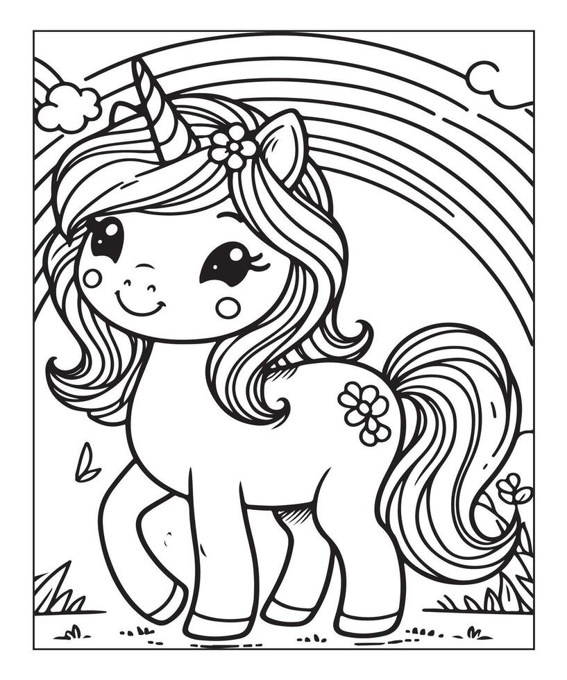 unicorn coloring page for kids vector