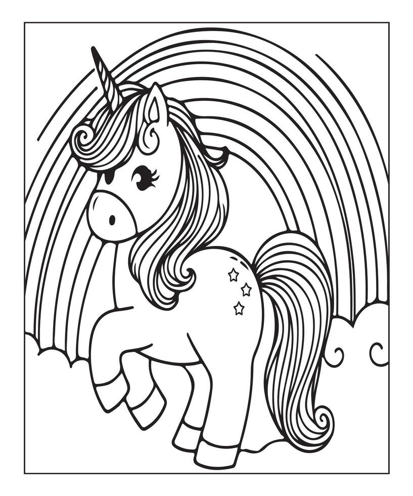 unicorn coloring page for kids vector
