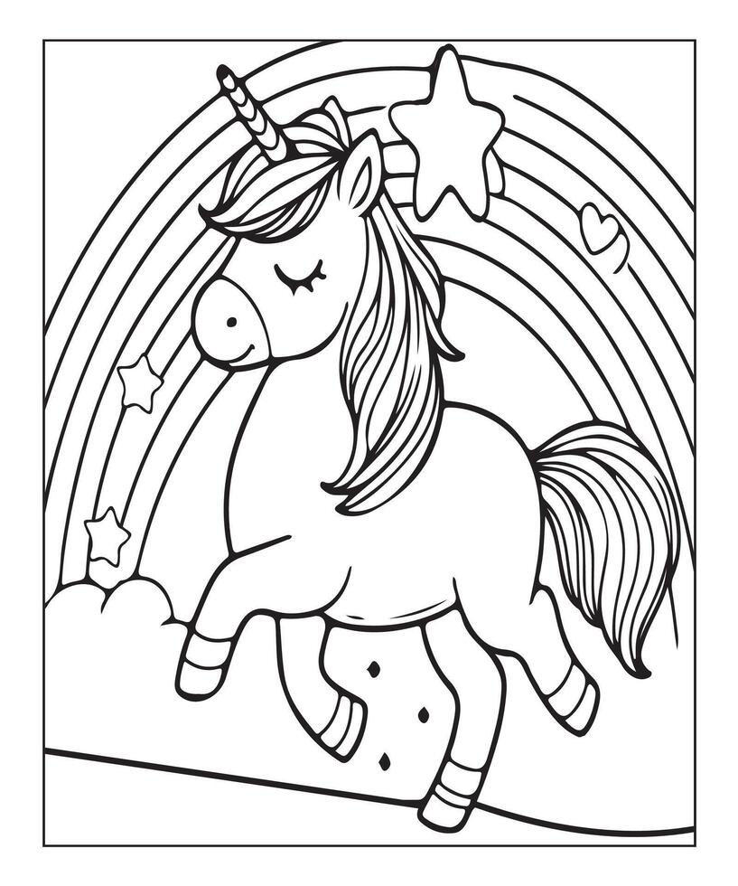 página para colorear de unicornio para niños vector