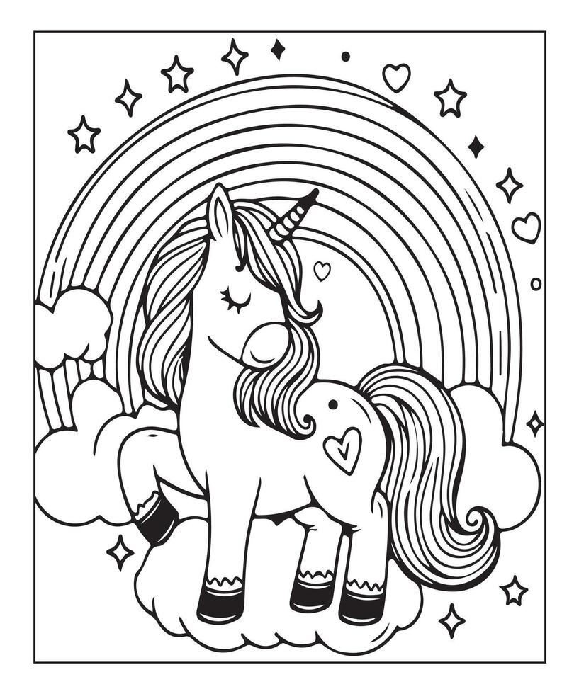 unicorn coloring page for kids vector