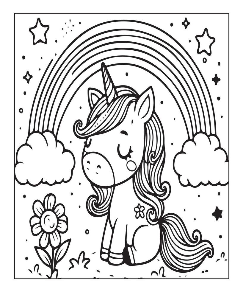 unicorn coloring page for kids vector