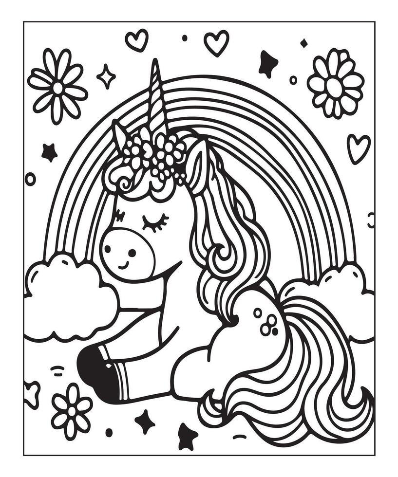 unicorn coloring page for kids vector