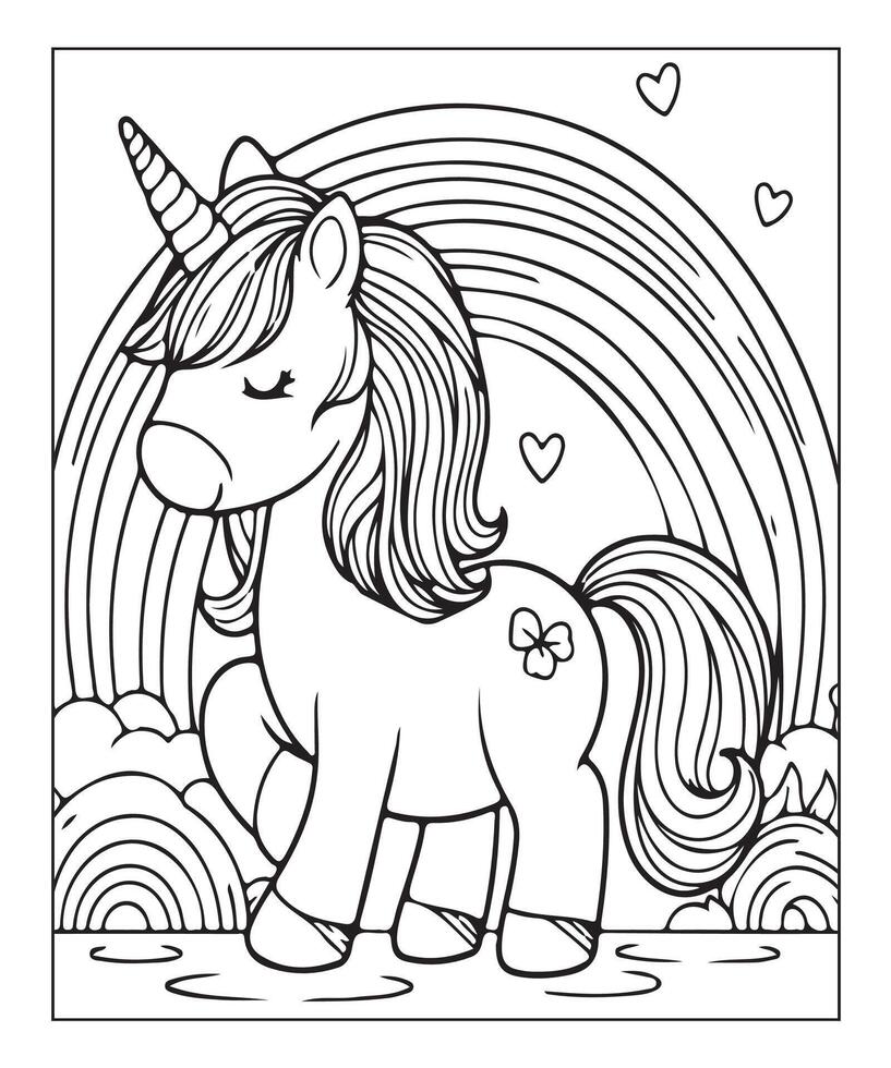 cute unicorn coloring page, kdp interiors vector