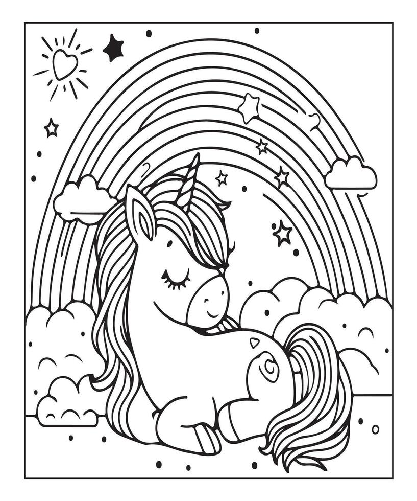 unicorn coloring page for kids vector