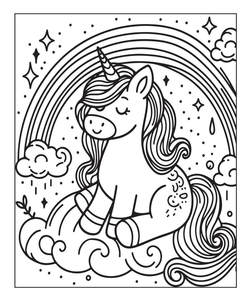 unicorn coloring page for kids vector