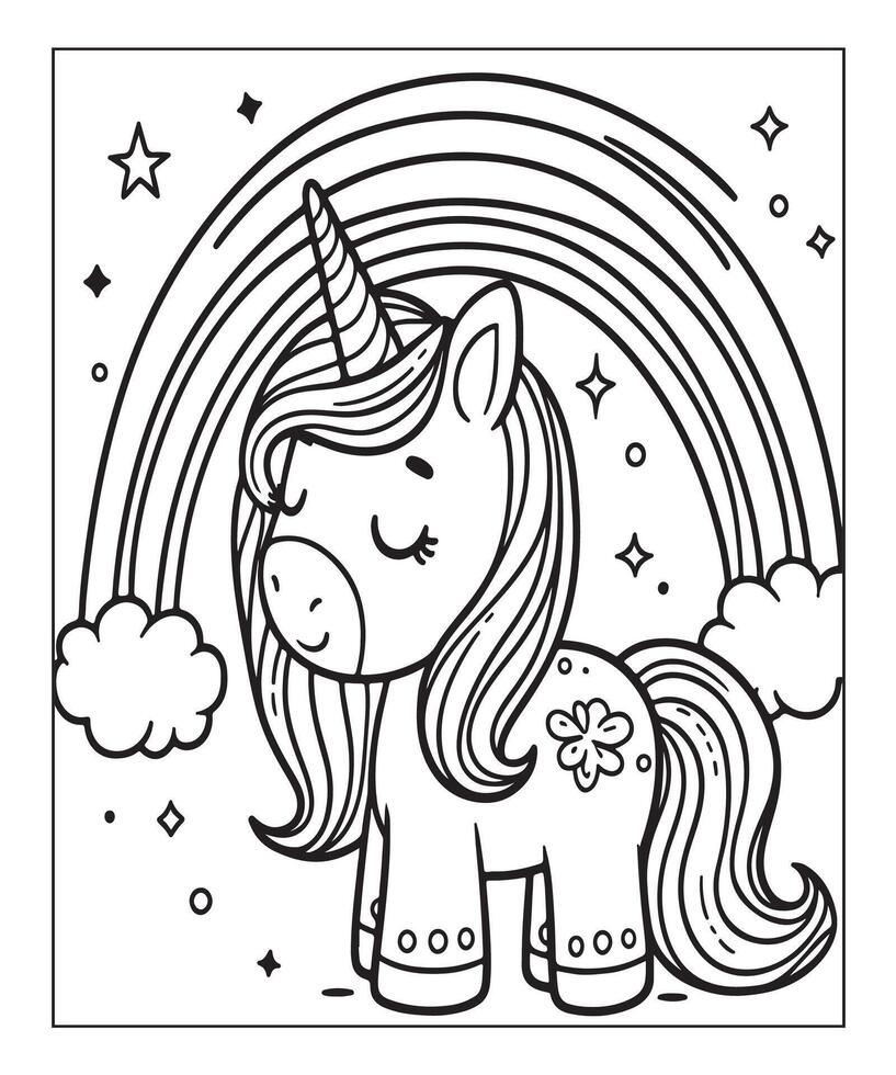 unicorn coloring page for kids vector